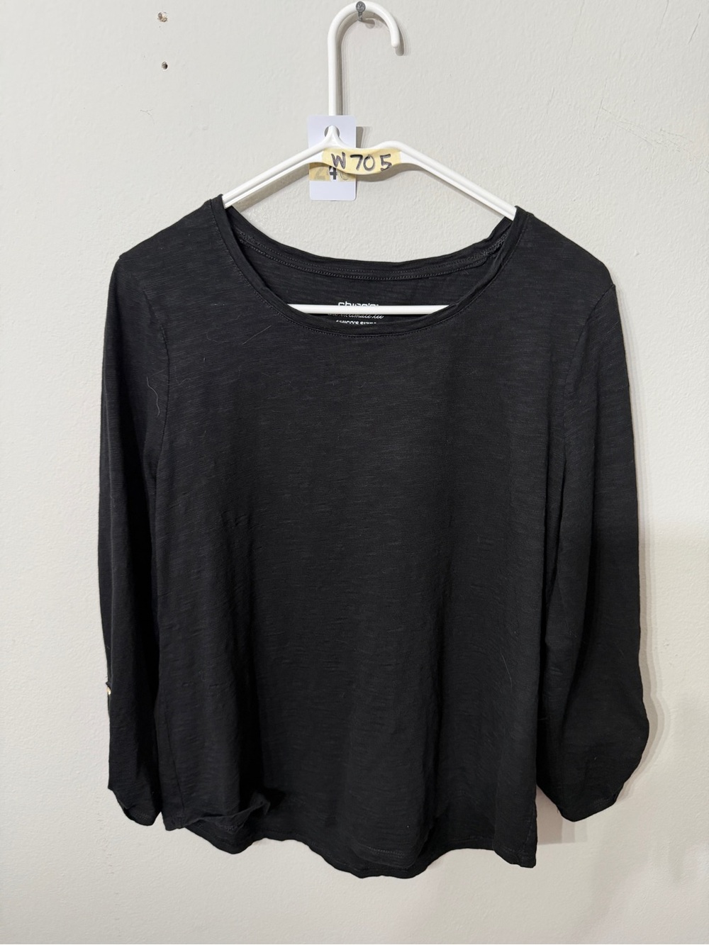 Women’s Chico’s Size 1 Medium Black Ultimate Tee 3/4 Sleeve Slub Top